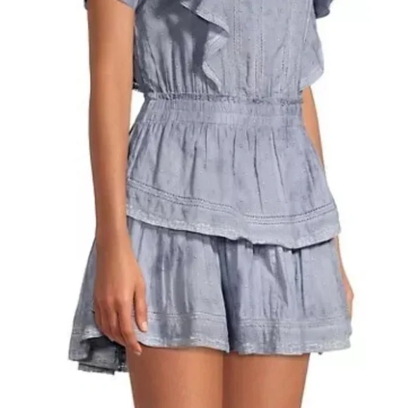 LoveShackFancy Natasha Dress Washed Denim Blue Ruffle Mini - Picture 3 of 11